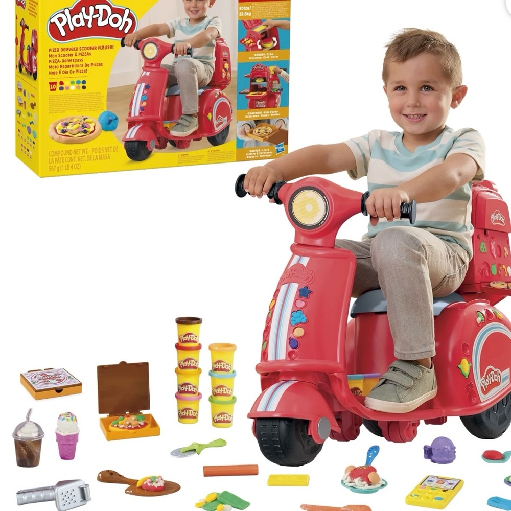 Play-Doh Pizza Delivery Scooter Playset, Large Ride-On Play Food Preschool Toys